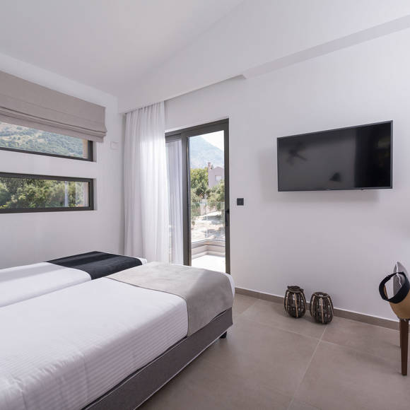 Bright two bedroom grand villa with twin beds and mountain view at Avdou Collection Crete